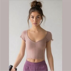 NWOT Free People Movement Seamless Eyelet Washed Pink Babydoll Crop Top